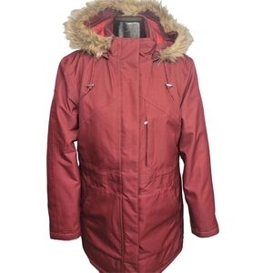Wind River Women's Tmax Hyper-dri Red Hooded Winter Jacket with Faux Fur Trim L